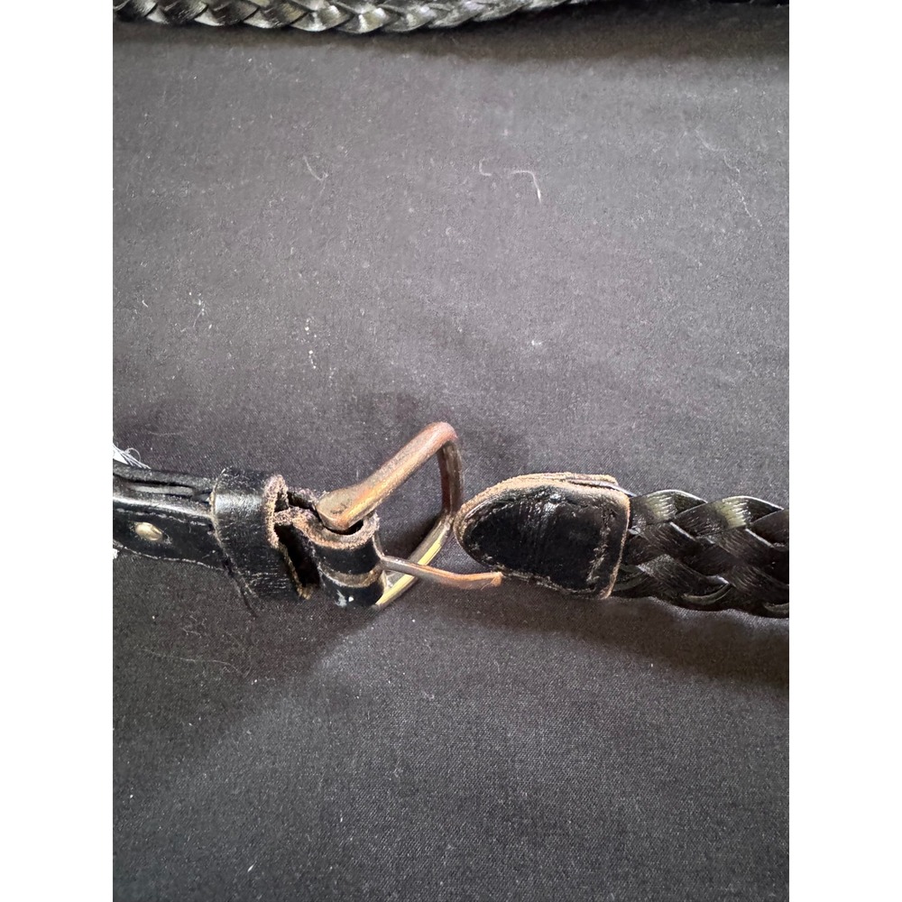 Old Navy Black Braided Bonded‎ Leather Belt Silver Buckle Womens Size M L